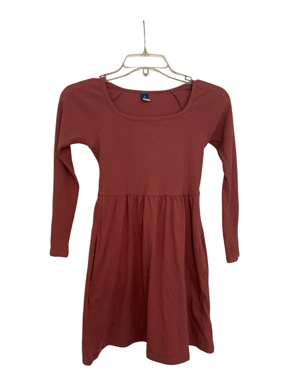 Old Navy Long Sleeve Scoop Neck Dress in Rust Red/Mauve